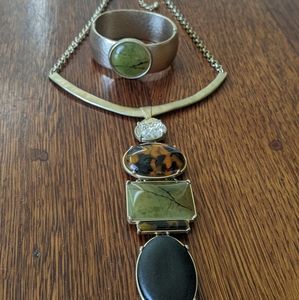 Chico's Gold-tone Pendant Necklace and Cuff Bracelet Set.